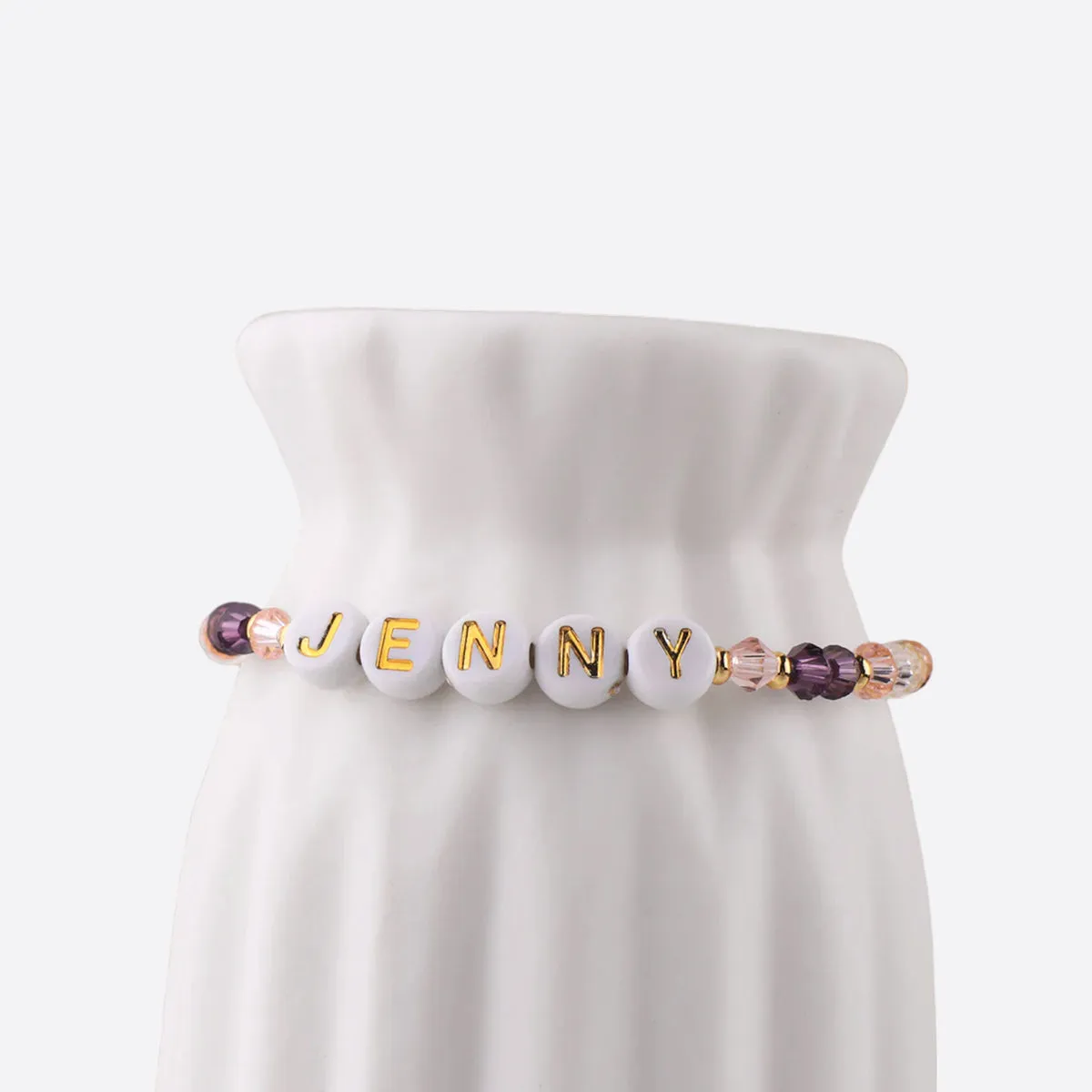 Tiny Crystals Beaded Name Bracelet | Purple Reign