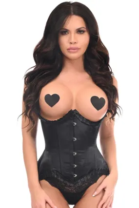 Top Drawer Black Satin Steel Boned Underwire Curvy Cut Waist Cincher Corset