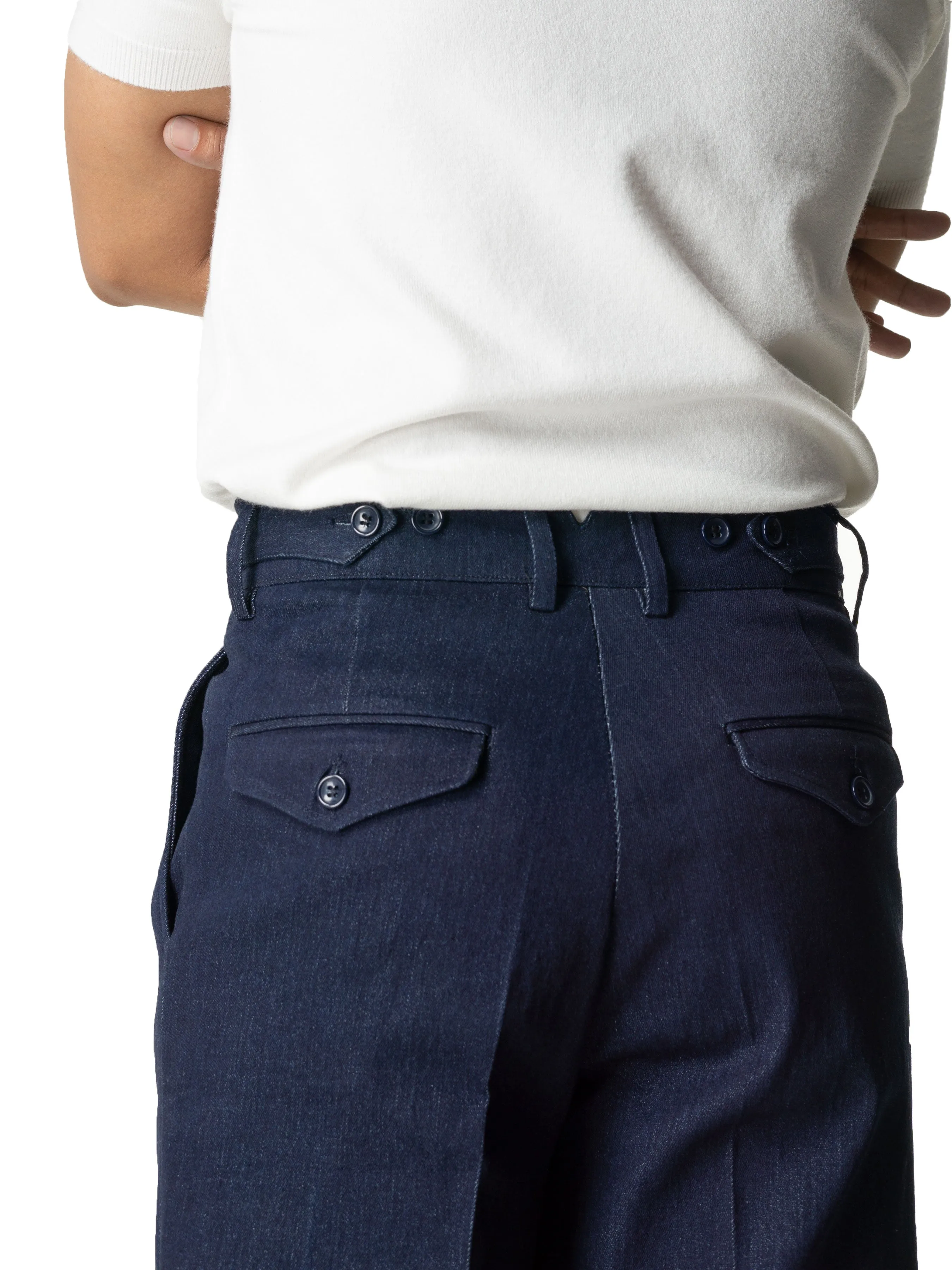 Trousers Belt Loop With Side Adjusters - Denim Dark Blue Cuffed (Stretchable)