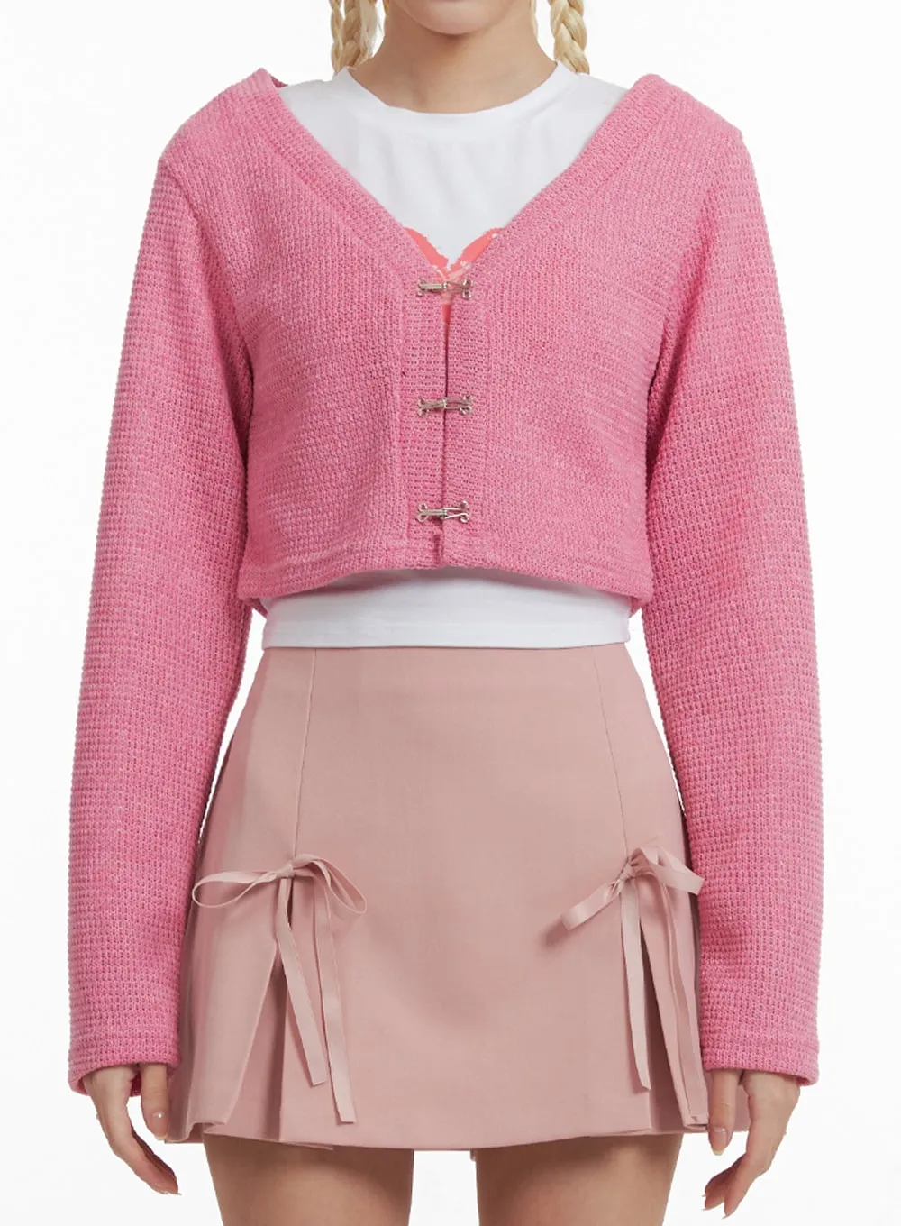 V-Neck Solid Knit Cropped Cardigan IF408