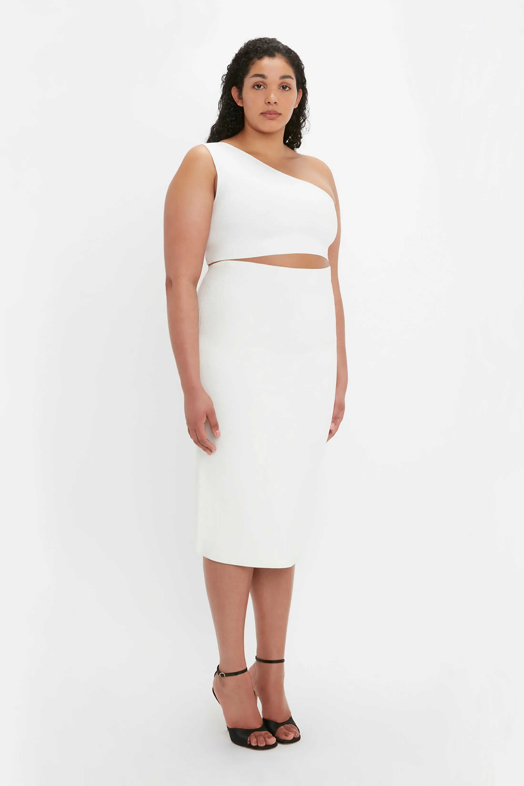 VB Body Fitted Midi Skirt In White