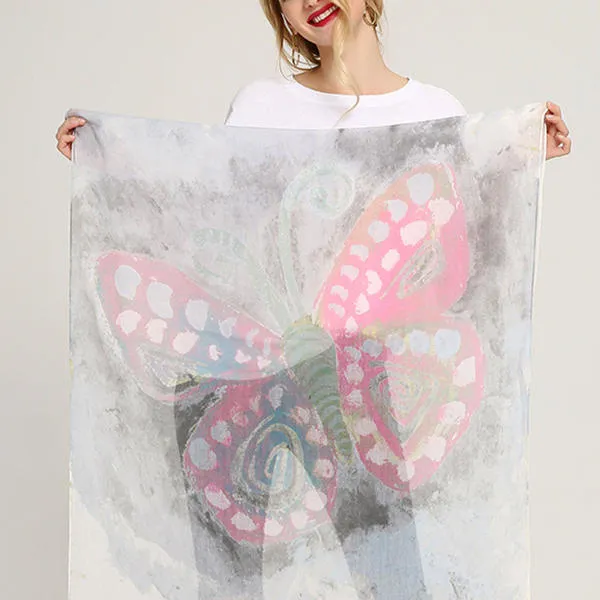 Women Colorful Butterfly Summer Scarf Fashion Printing Cotton Causal Outdoor Beach Shawl