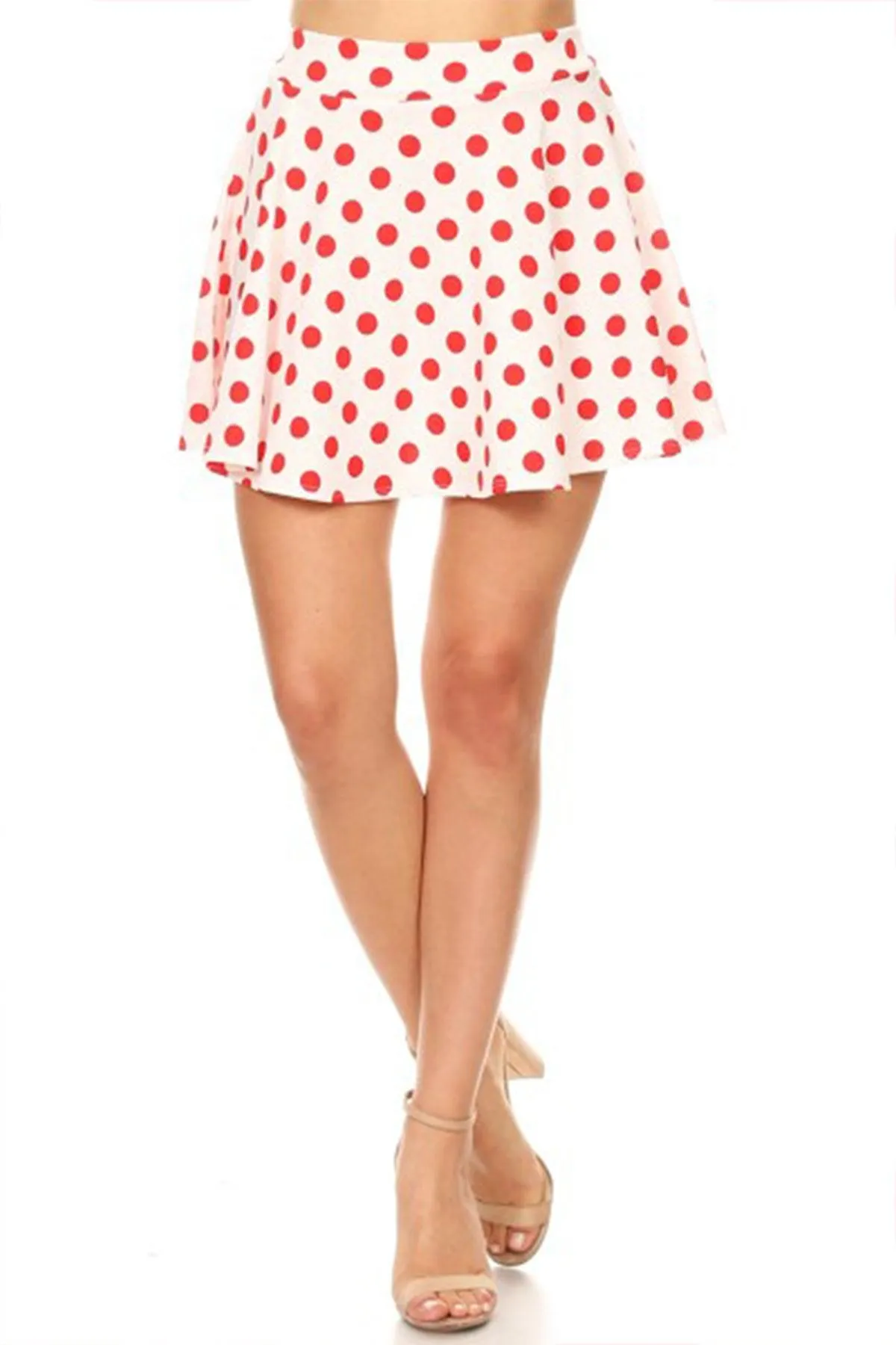 Women's Casual A-Line Pleated Polka Dot Printed Pull On Mini Skirt