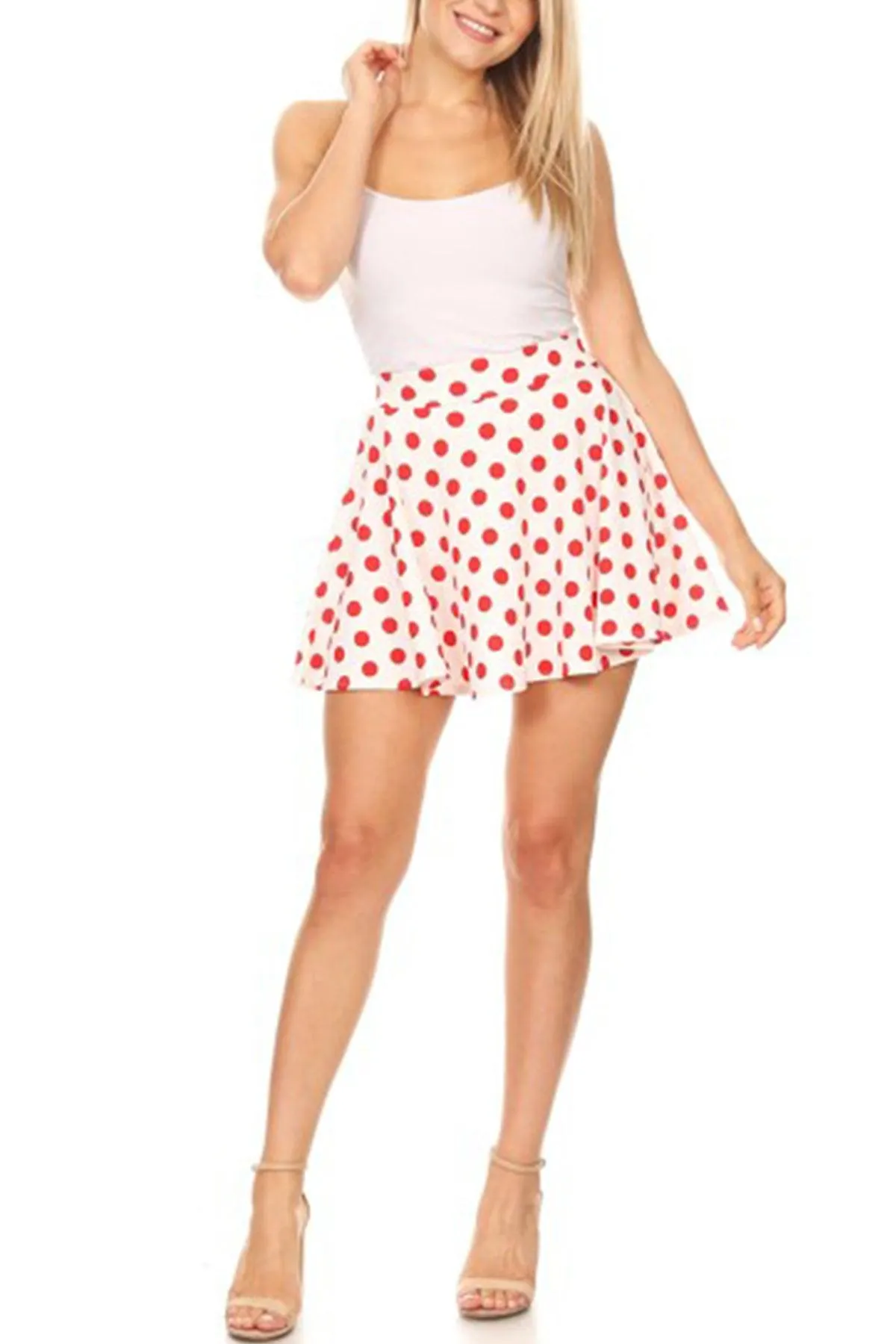 Women's Casual A-Line Pleated Polka Dot Printed Pull On Mini Skirt