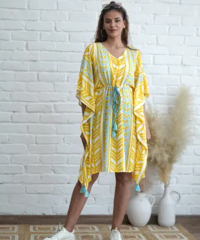 Yellow handblock print modal kaftan