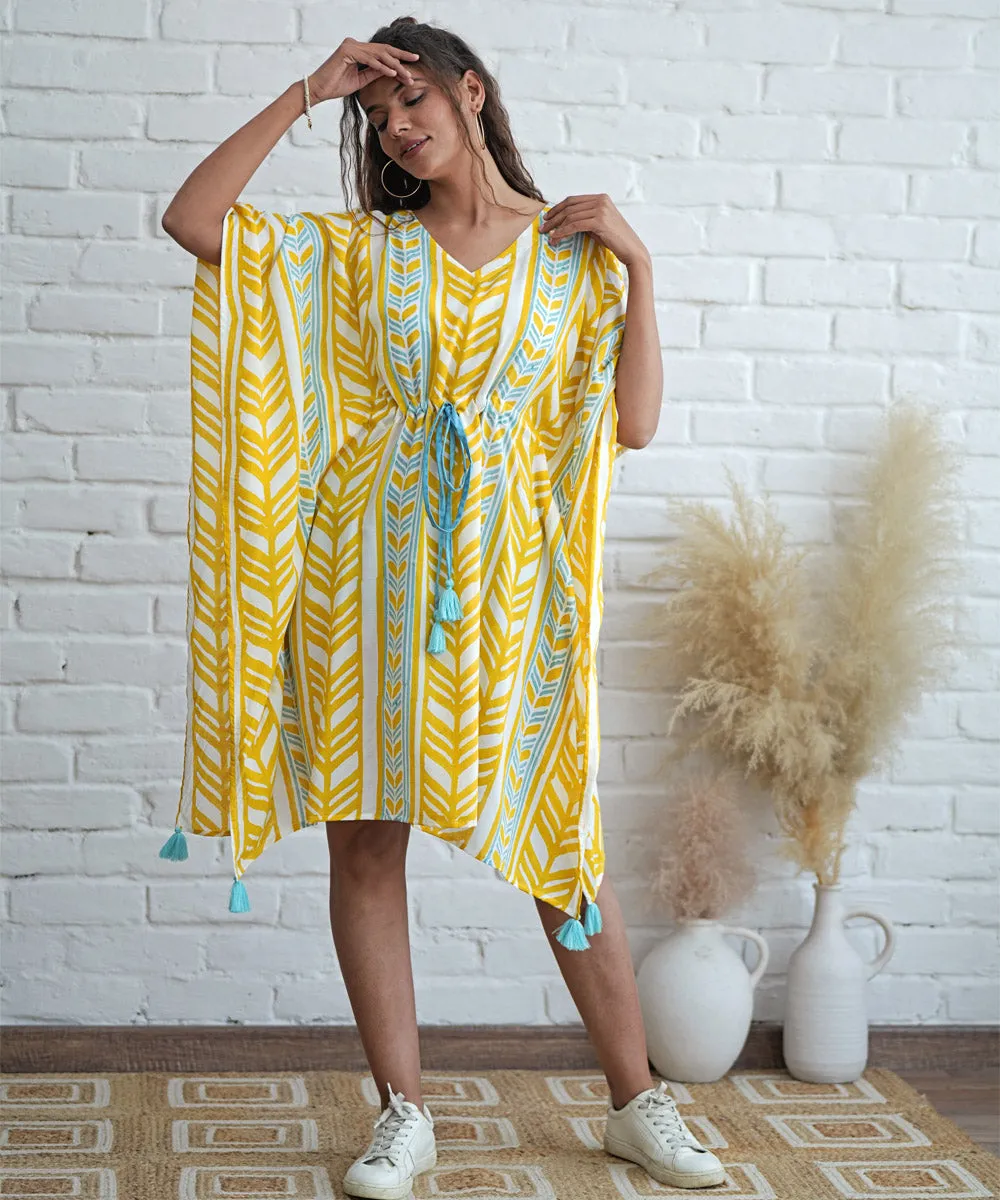 Yellow handblock print modal kaftan