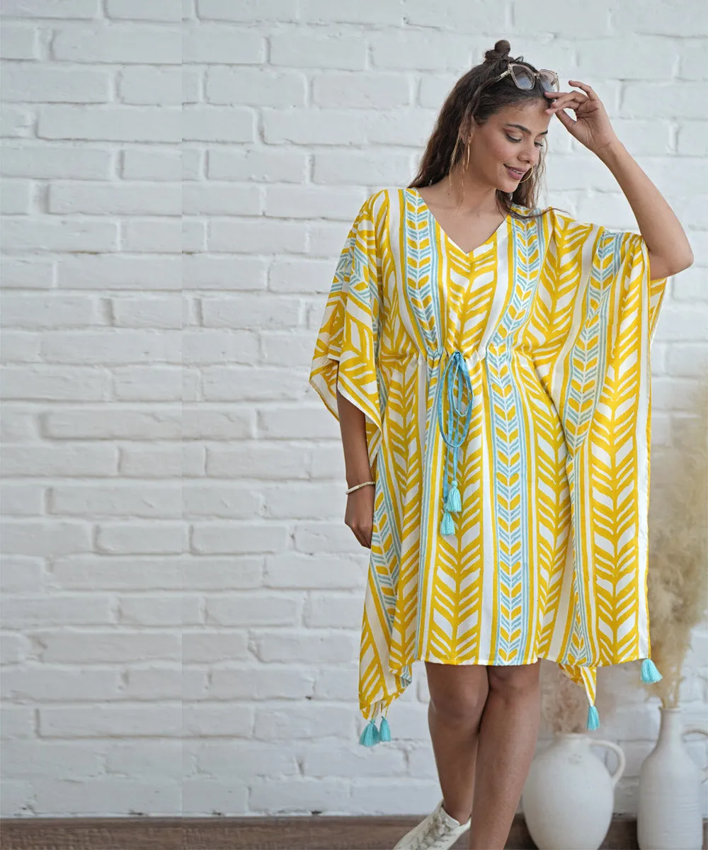 Yellow handblock print modal kaftan