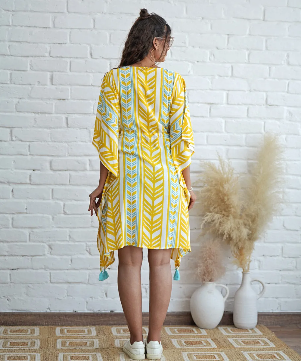 Yellow handblock print modal kaftan